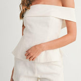 CONJUNTO DE DOS PIEZAS DE ALGODÓN Y LINO BLANCO