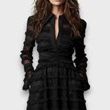 VESTIDO MIDI CON FLECOS TRANSPARENTES - VALERINA MARBELLA