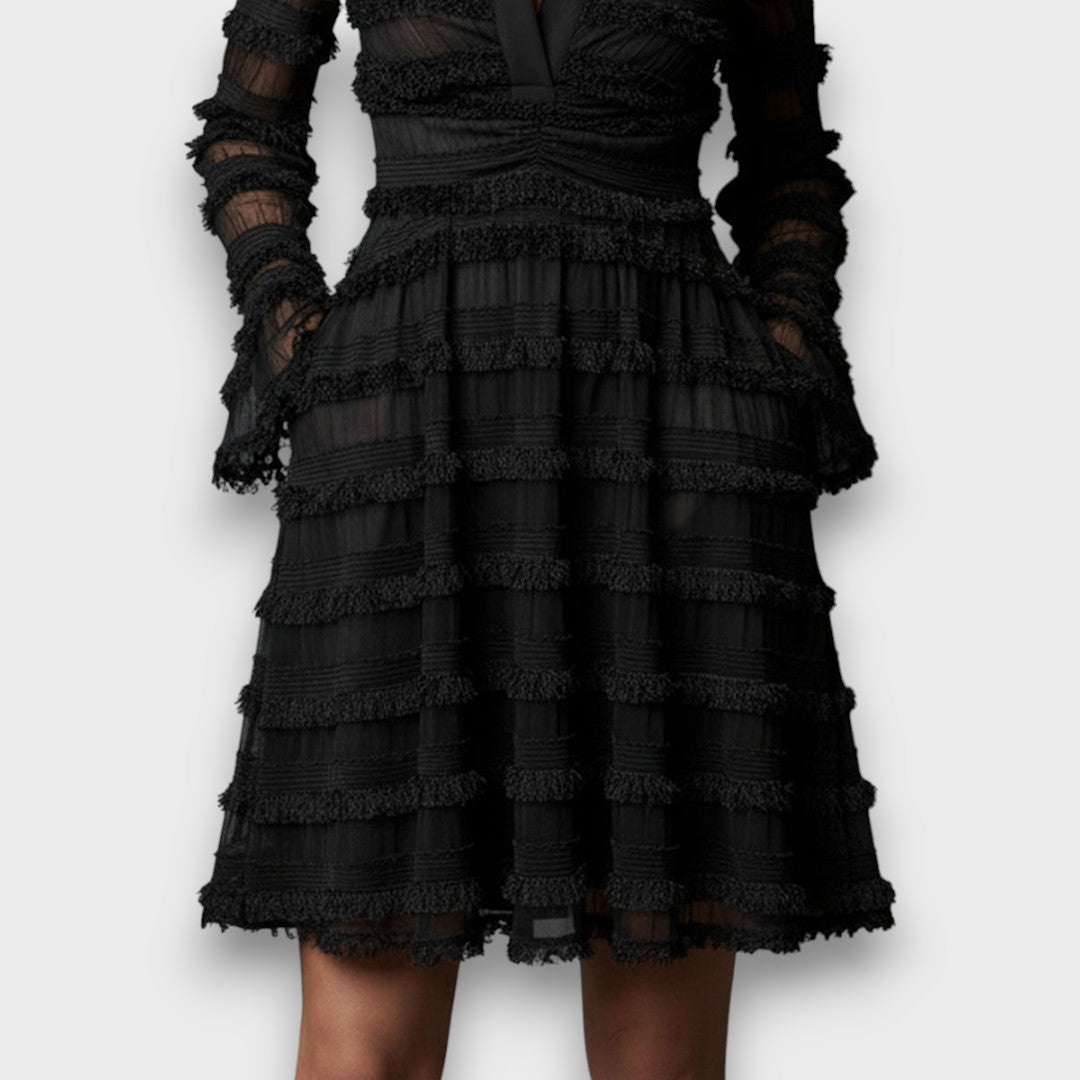 VESTIDO MIDI CON FLECOS TRANSPARENTES - VALERINA MARBELLA