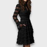 VESTIDO MIDI CON FLECOS TRANSPARENTES - VALERINA MARBELLA