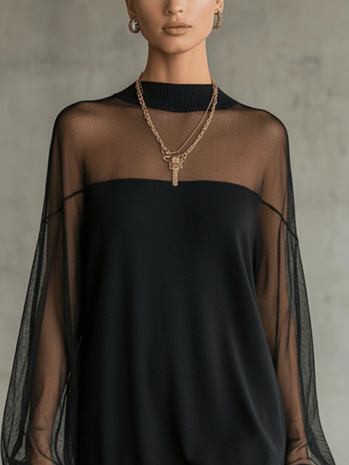 VESTIDO MINI CON CUELLO ALTO Y MANGAS DE MESH - VALERINA MARBELLA