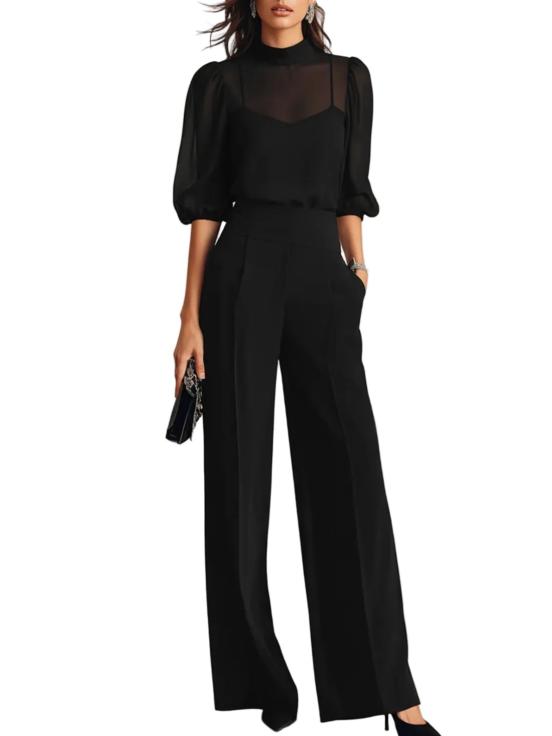 CONJUNTO DE TRES PIEZAS CON TOP SHEER Y PANTALÓN - VALERINA MARBELLA