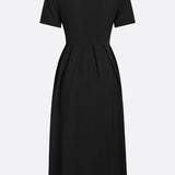 Black Irregular Craftsmanship Classic Square Neck Short Sleeve A-Line Midi Dress