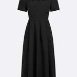Black Irregular Craftsmanship Classic Square Neck Short Sleeve A-Line Midi Dress