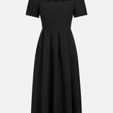 Black Irregular Craftsmanship Classic Square Neck Short Sleeve A-Line Midi Dress