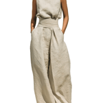 CONJUNTO BEIGE SIN MANGAS CON PANTALÓN DE PIERNA ANCHA - VALERINA MARBELLA