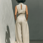 CONJUNTO BEIGE SIN MANGAS CON PANTALÓN DE PIERNA ANCHA - VALERINA MARBELLA