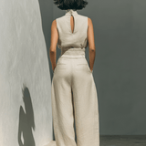 CONJUNTO BEIGE SIN MANGAS CON PANTALÓN DE PIERNA ANCHA - VALERINA MARBELLA