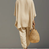 CONJUNTO MINIMALISTA KHAKI CLARO CON TOP ASIMÉTRICO - VALERINA MARBELLA