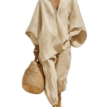 CONJUNTO MINIMALISTA KHAKI CLARO CON TOP ASIMÉTRICO - VALERINA MARBELLA