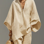 CONJUNTO MINIMALISTA KHAKI CLARO CON TOP ASIMÉTRICO - VALERINA MARBELLA