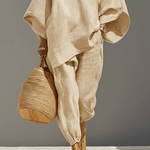 CONJUNTO MINIMALISTA KHAKI CLARO CON TOP ASIMÉTRICO - VALERINA MARBELLA