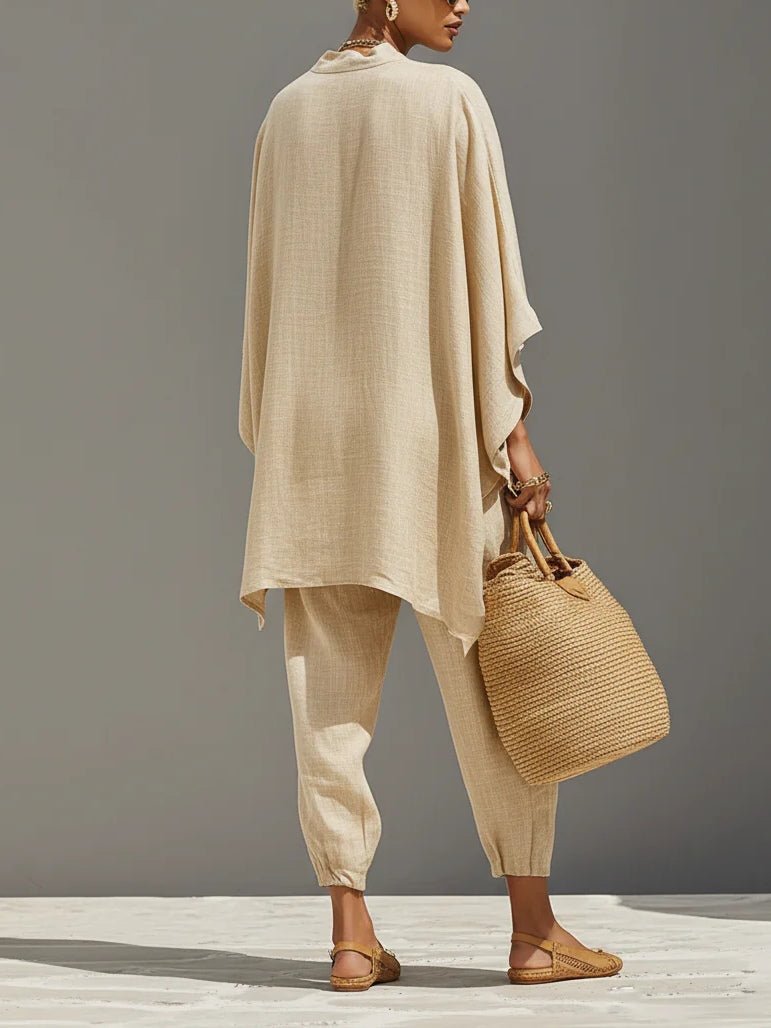 CONJUNTO MINIMALISTA KHAKI CLARO CON TOP ASIMÉTRICO - VALERINA MARBELLA