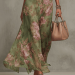 VESTIDO LARGO FLORAL VERDE CON ESCOTE HALTER - VALERINA MARBELLA