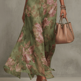 VESTIDO LARGO FLORAL VERDE CON ESCOTE HALTER - VALERINA MARBELLA