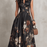 VESTIDO MIDI SATINADO CON ESTAMPADO FLORAL Y DETALLE KEYHOLE - VALERINA MARBELLA