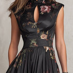 VESTIDO MIDI SATINADO CON ESTAMPADO FLORAL Y DETALLE KEYHOLE - VALERINA MARBELLA