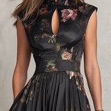 VESTIDO MIDI SATINADO CON ESTAMPADO FLORAL Y DETALLE KEYHOLE - VALERINA MARBELLA