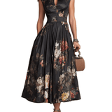 VESTIDO MIDI SATINADO CON ESTAMPADO FLORAL Y DETALLE KEYHOLE - VALERINA MARBELLA