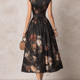 VESTIDO MIDI SATINADO CON ESTAMPADO FLORAL Y DETALLE KEYHOLE - VALERINA MARBELLA