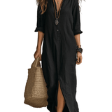 VESTIDO MAXI NEGRO CON BOTONES - VALERINA MARBELLA