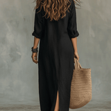 VESTIDO MAXI NEGRO CON BOTONES - VALERINA MARBELLA