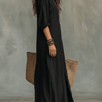 VESTIDO MAXI NEGRO CON BOTONES - VALERINA MARBELLA