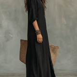 VESTIDO MAXI NEGRO CON BOTONES - VALERINA MARBELLA