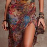 VESTIDO MIDI PLISADO CON ESTAMPADO ARTÍSTICO BOHO - VALERINA MARBELLA