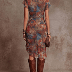 VESTIDO MIDI PLISADO CON ESTAMPADO ARTÍSTICO BOHO - VALERINA MARBELLA