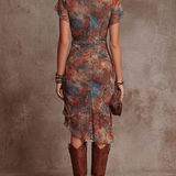 VESTIDO MIDI PLISADO CON ESTAMPADO ARTÍSTICO BOHO - VALERINA MARBELLA