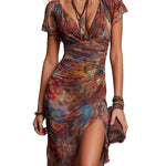 VESTIDO MIDI PLISADO CON ESTAMPADO ARTÍSTICO BOHO - VALERINA MARBELLA