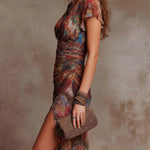 VESTIDO MIDI PLISADO CON ESTAMPADO ARTÍSTICO BOHO - VALERINA MARBELLA