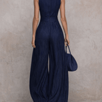 MONO AZUL OSCURO DE RAYAS CON ESCOTE KEYHOLE - VALERINA MARBELLA