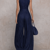 MONO AZUL OSCURO DE RAYAS CON ESCOTE KEYHOLE - VALERINA MARBELLA