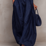 MONO AZUL OSCURO DE RAYAS CON ESCOTE KEYHOLE - VALERINA MARBELLA