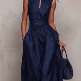 MONO AZUL OSCURO DE RAYAS CON ESCOTE KEYHOLE - VALERINA MARBELLA