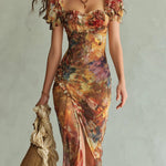 VESTIDO MAXI BOHEMIO NARANJA CON ESTAMPADO ARTÍSTICO - VALERINA MARBELLA