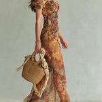 VESTIDO MAXI BOHEMIO NARANJA CON ESTAMPADO ARTÍSTICO - VALERINA MARBELLA