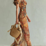 VESTIDO MAXI BOHEMIO NARANJA CON ESTAMPADO ARTÍSTICO - VALERINA MARBELLA