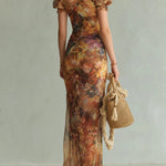 VESTIDO MAXI BOHEMIO NARANJA CON ESTAMPADO ARTÍSTICO - VALERINA MARBELLA