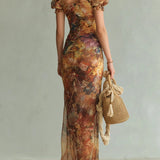 VESTIDO MAXI BOHEMIO NARANJA CON ESTAMPADO ARTÍSTICO - VALERINA MARBELLA