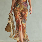 VESTIDO MAXI BOHEMIO NARANJA CON ESTAMPADO ARTÍSTICO - VALERINA MARBELLA