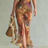 VESTIDO MAXI BOHEMIO NARANJA CON ESTAMPADO ARTÍSTICO - VALERINA MARBELLA