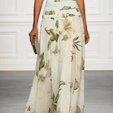 Blue And White Floral Ruffled Boat Neck Sleeveless Maxi Dress