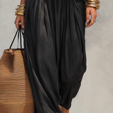 Black Halter Neck Sleeveless Top And Pleated Trousers Set