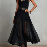 Black Sleeveless Tank Top With Tulle Skirt Maxi Dress(with belt)