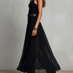 Black Sleeveless Tank Top With Tulle Skirt Maxi Dress(with belt)