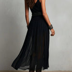 Black Sleeveless Tank Top With Tulle Skirt Maxi Dress(with belt)