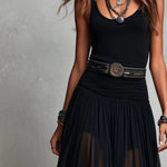 Black Sleeveless Tank Top With Tulle Skirt Maxi Dress(with belt)
